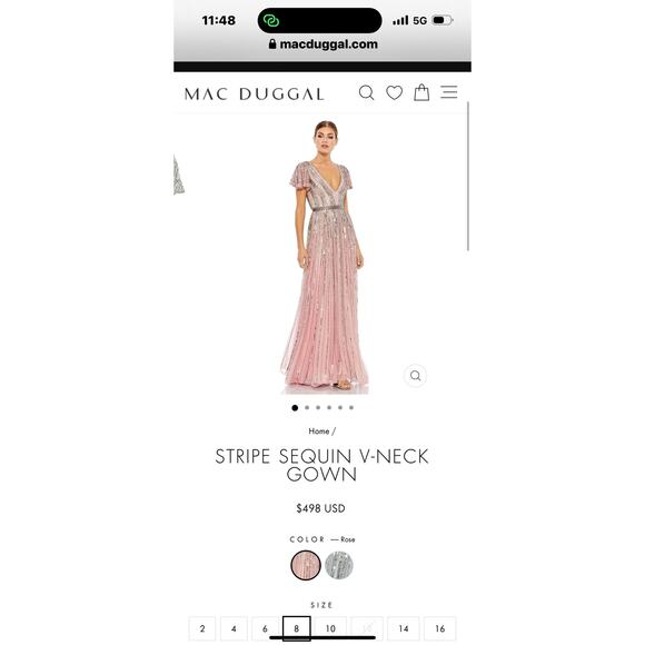 Mac Duggal Stripe Lined Sequin V-Neck Gown Rose Pink Size 4 NWT - Picture 10 of 13